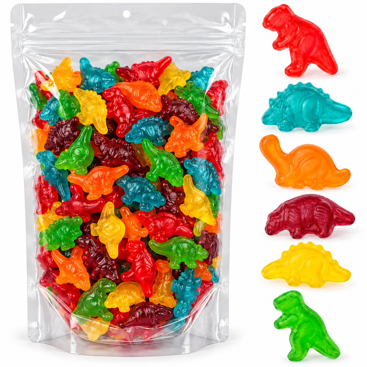 1 Pound Assorted Dinosaur Gummy Candy, Bulk Bag