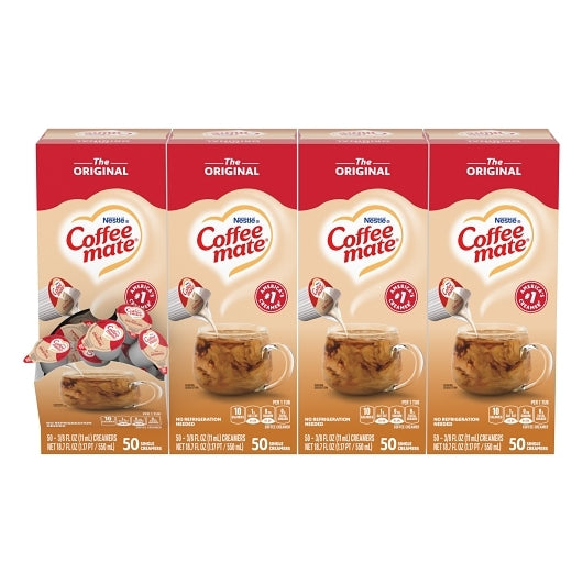 Coffee Mate Original Liquid Creamer Singles 4 Pack (50 Ct Each), 200 Total Cups, Non Dairy Coffee Creamer, No Refrigeration