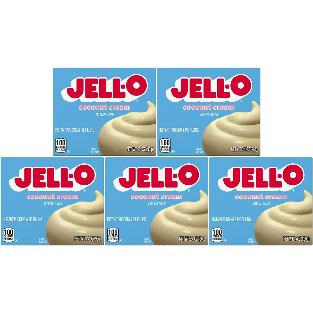 Jell-O Coconut Cream Pudding Mix 5 Pack, Instant Dessert, Easy No Bake Pudding & Pie Filling