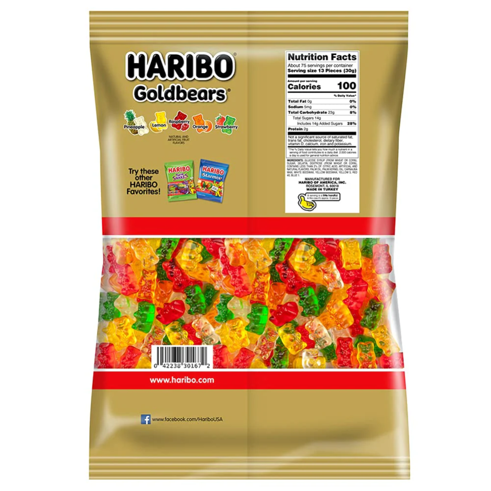 HARIBO Goldbears Gummy Candy 2 Pack Peg Bags, Original & Tropical Flavors, Chewy Gummies, Snack & Party Treats
