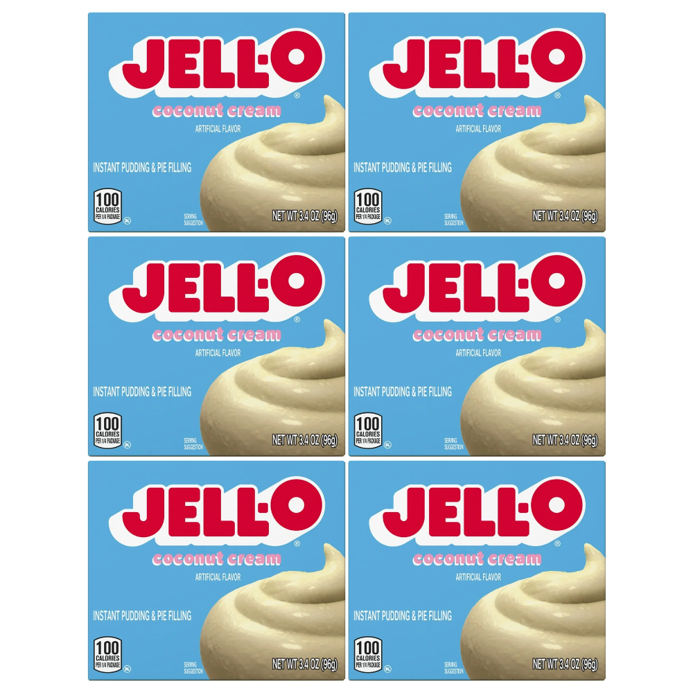 Jell-O Coconut Cream Pudding Mix 6 Pack, Instant Dessert, Easy No Bake Pudding & Pie Filling