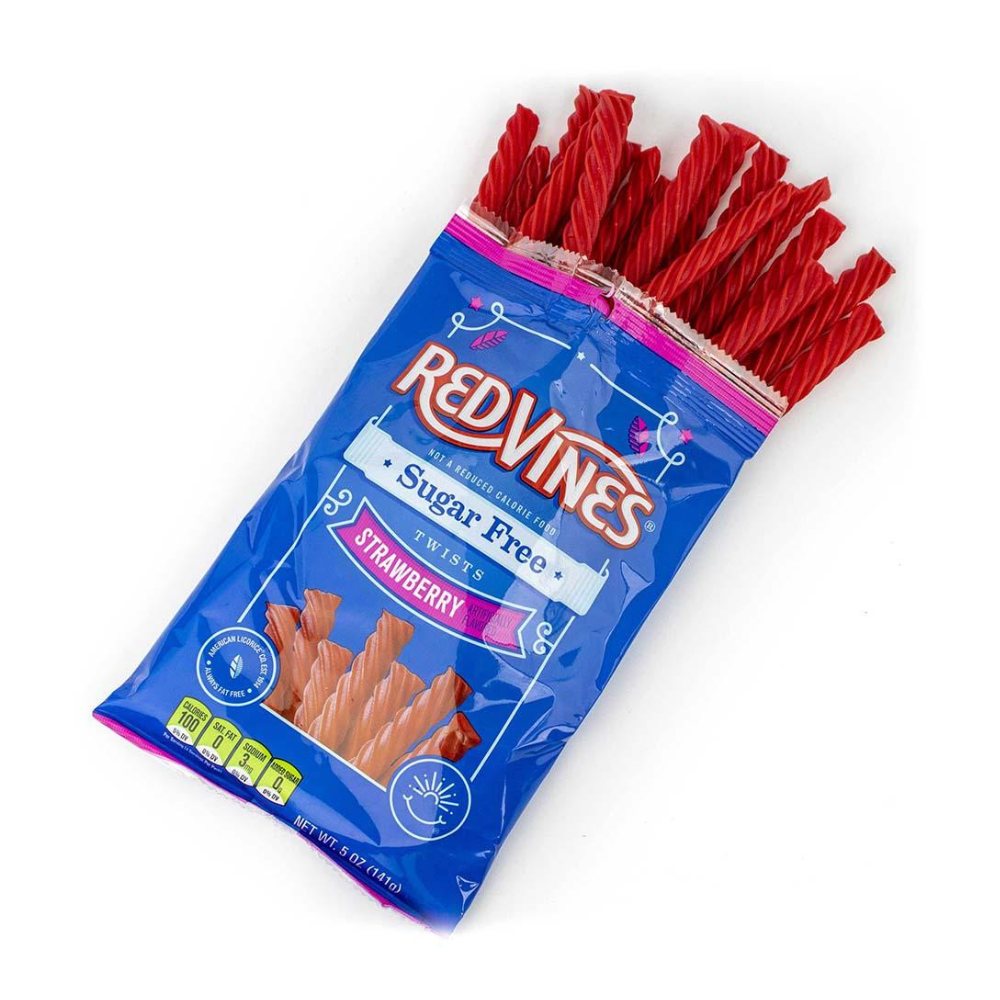 Red Vines Sugar Free Strawberry Licorice Twists (5oz), Soft & Chewy Candy, Low Calorie Snack