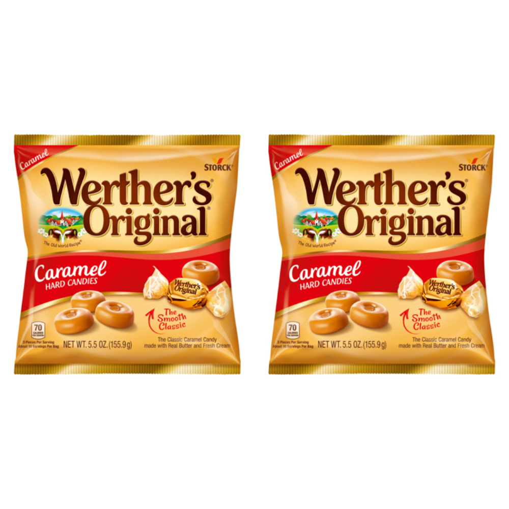 Werther's Original Hard Caramel Candy Peg Bags (Pack of 2, 5.5 oz Each), Creamy Butter Candies, Individually Wrapped