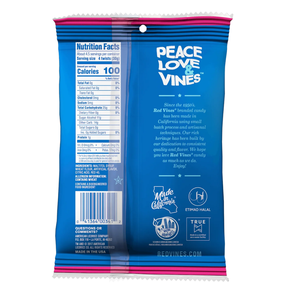 Red Vines Sugar Free Strawberry Licorice Twists (5oz), Soft & Chewy Candy, Low Calorie Snack