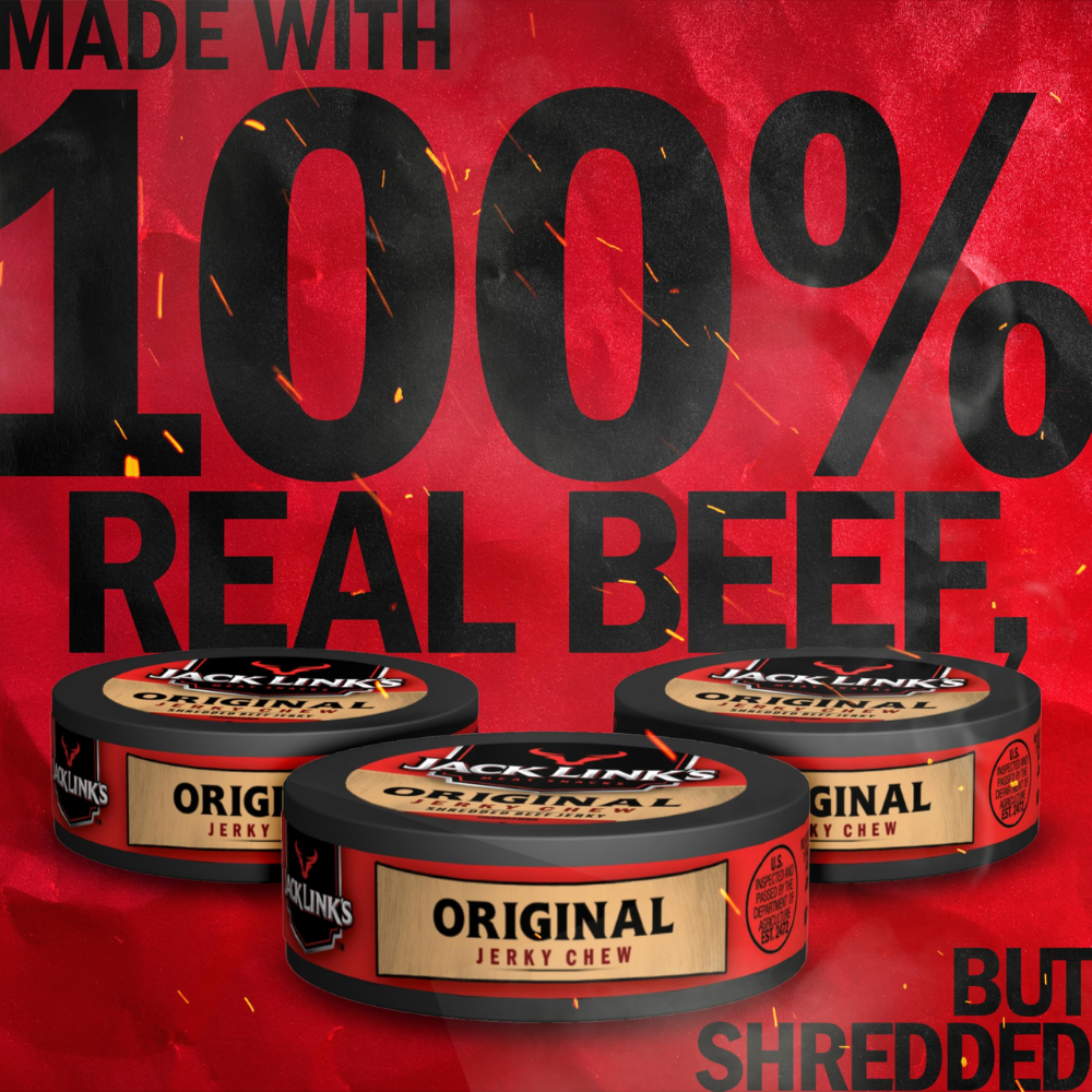 Jack Link’s Original Jerky Chew 4 Pack (.32 oz Cans), Shredded Beef Jerky Snack, High Protein Meat Snack