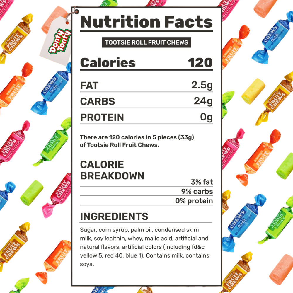 Fruit Chews Candy 1 lb Bulk Bag, Individually Wrapped Soft Fruity Candy, 5 Assorted Flavors, Gluten & Peanut Free