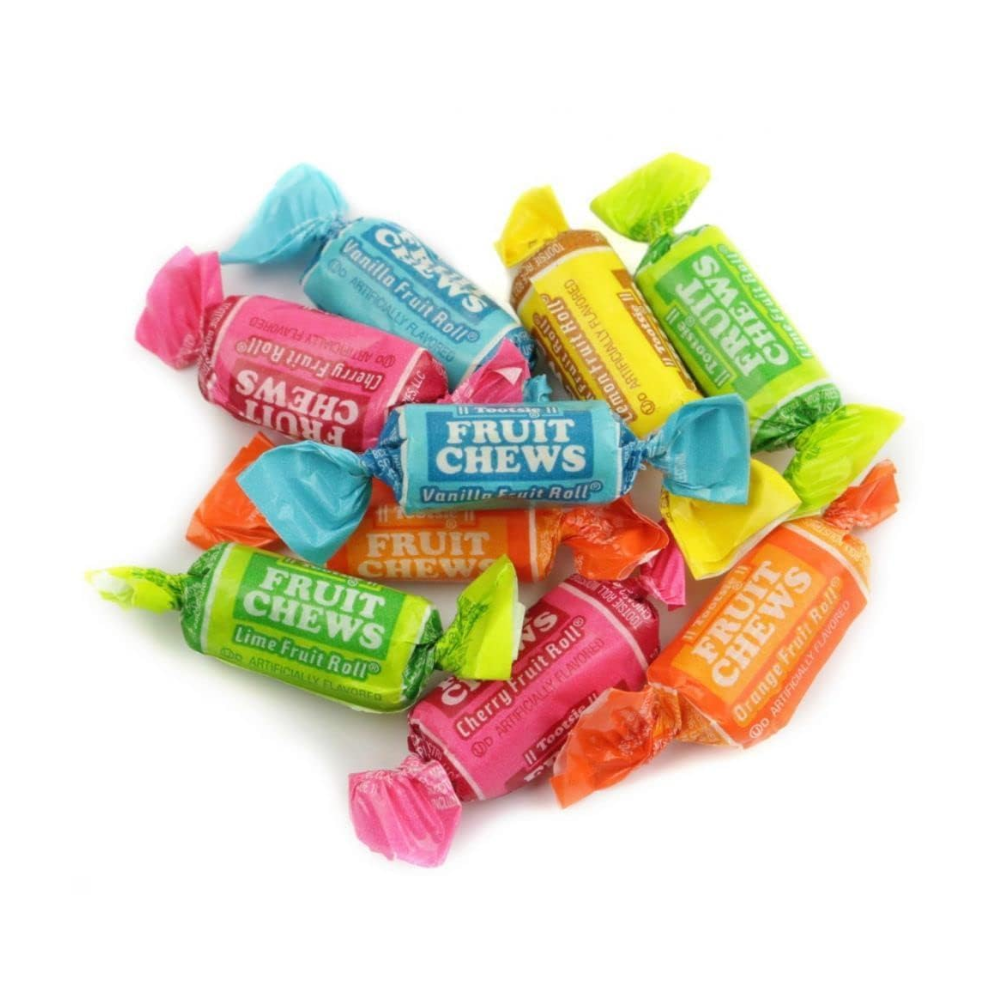 Fruit Chews Candy 1 lb Bulk Bag, Individually Wrapped Soft Fruity Candy, 5 Assorted Flavors, Gluten & Peanut Free