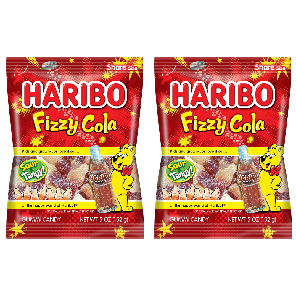 HARIBO Fizzy Cola Gummy Candy 2 Pack (5oz Each), Sour Cola Bottle Gummies, Soft & Chewy Sweet Snacks
