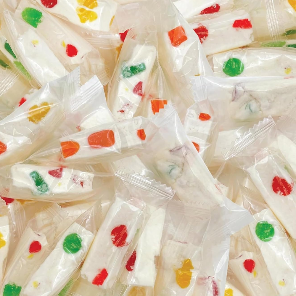 Jujube Nougat Chewy Candy 2 LB Bulk Bag, Soft Marshmallow Nougat with Fruity Jelly Pieces, Individually Wrapped Retro Candy