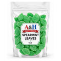 Spearmint Leaves Candy 1 lb Bulk Bag, Soft & Chewy Sugar Sanded Mint Gummies, Green Spearmint Jelly Candy)
