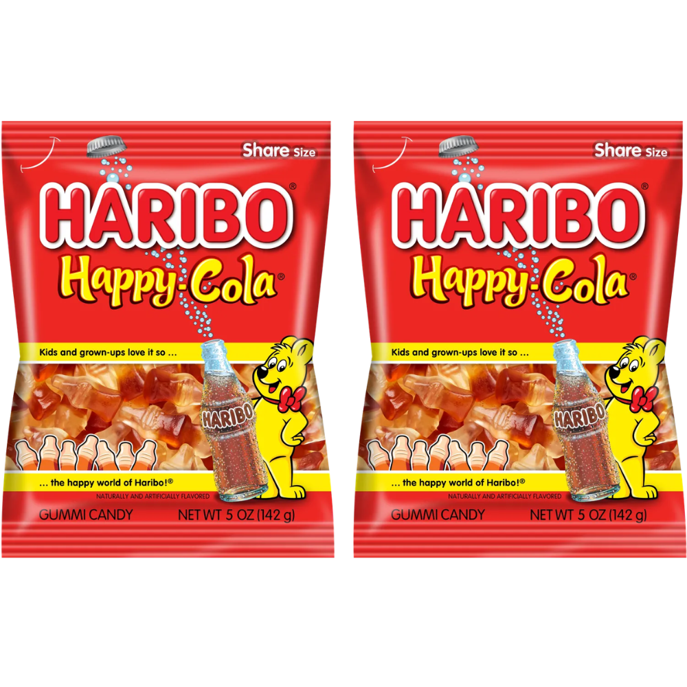 HARIBO Happy Cola Gummy Candy 2 Pack (5oz Each), Classic Cola Bottle Gummies, Soft & Chewy Sweet Snacks