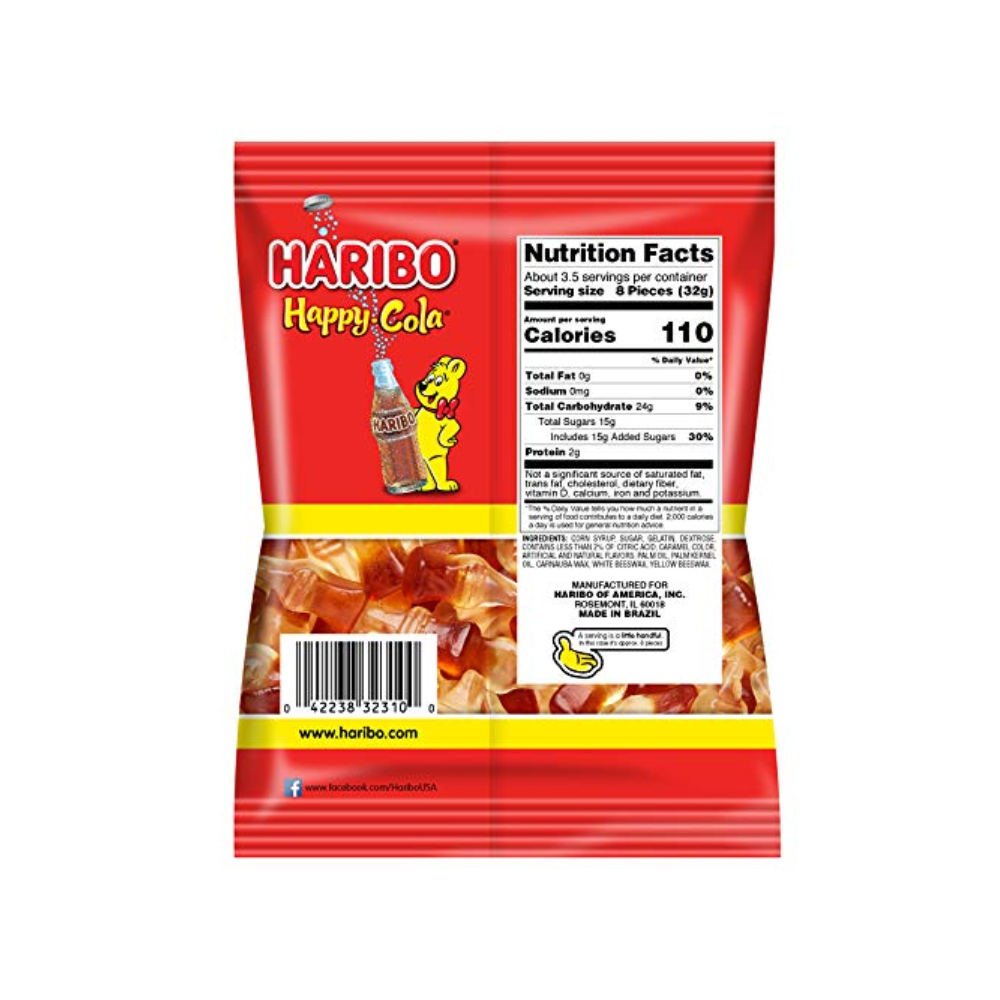 HARIBO Happy Cola Gummy Candy 2 Pack (5oz Each), Classic Cola Bottle Gummies, Soft & Chewy Sweet Snacks