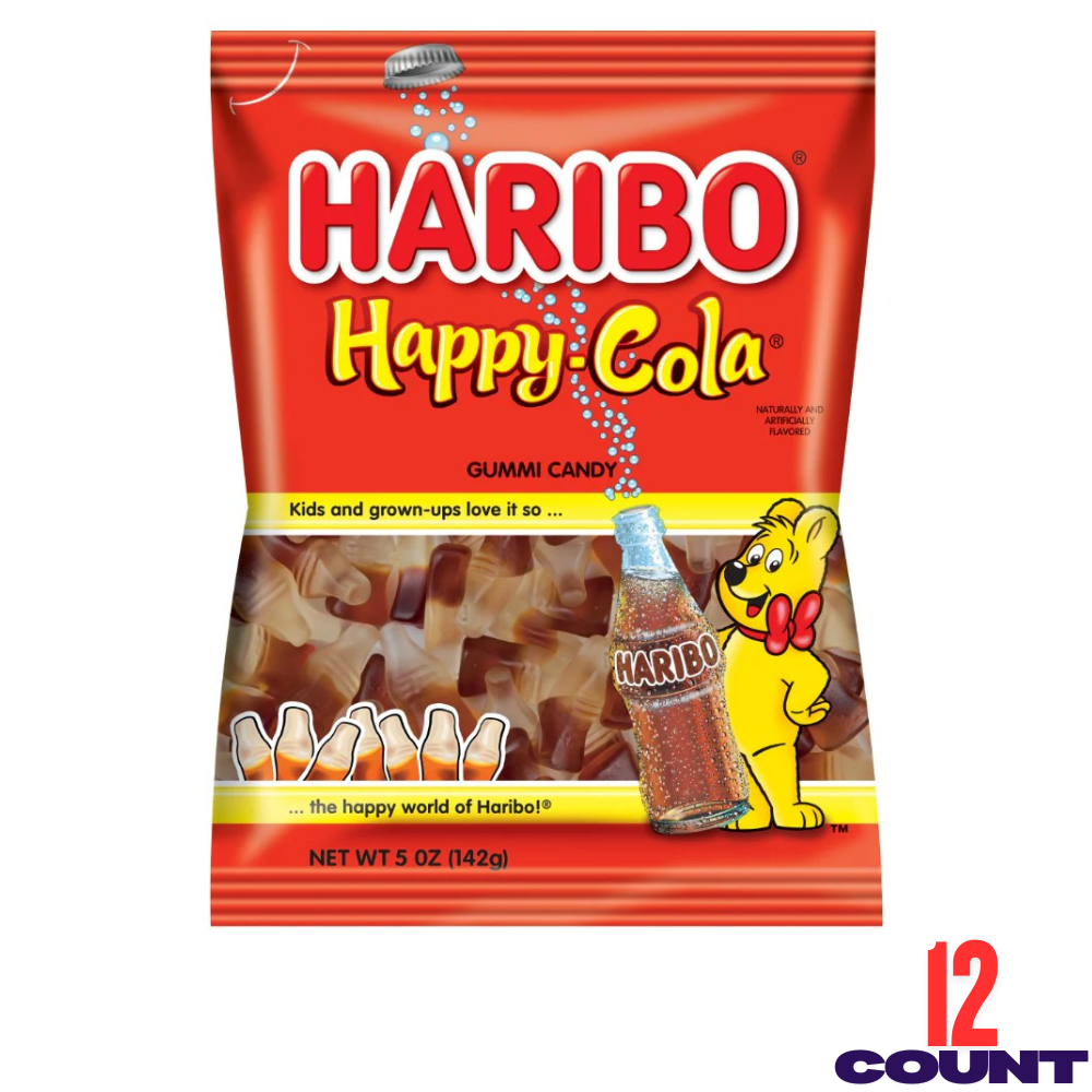 HARIBO Happy Cola Gummy Candy 12 Pack (5oz Each), Classic Cola Bottle Gummies, Soft & Chewy Sweet Snacks