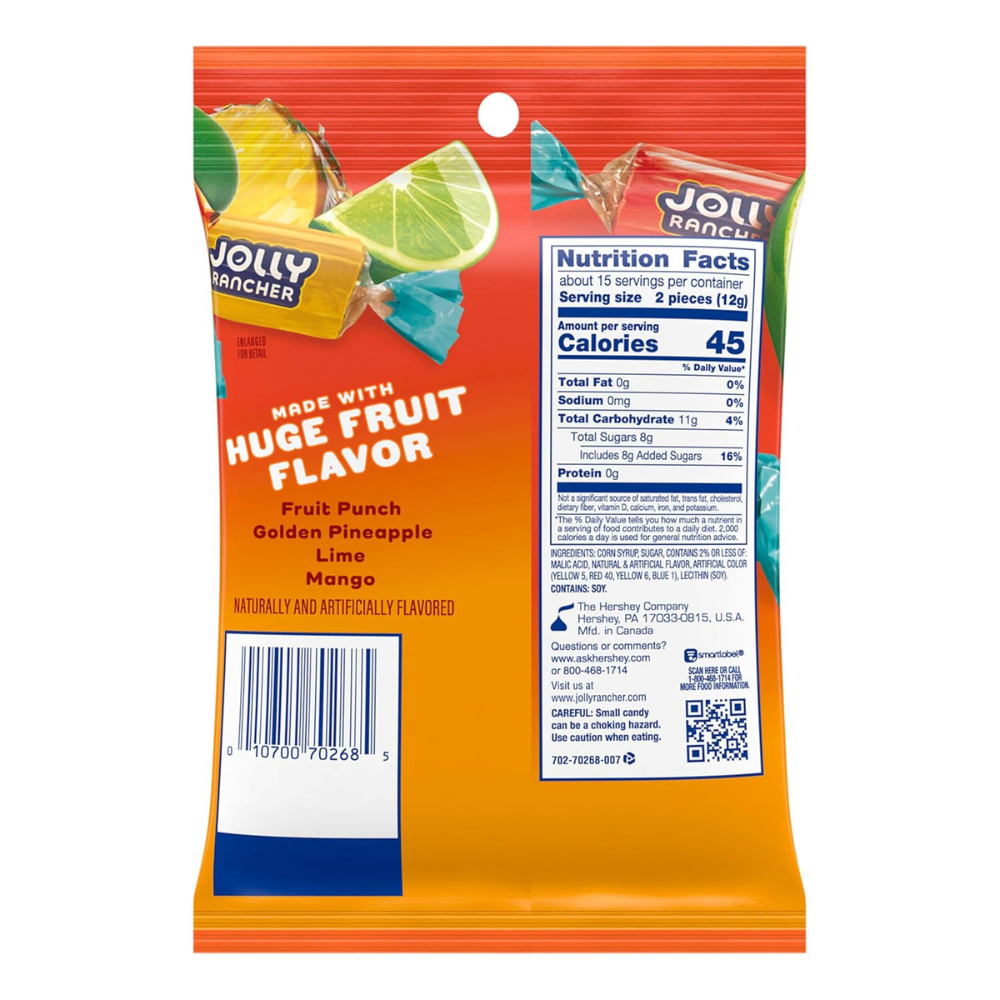 Jolly Rancher Tropical Hard Candy 6.5 oz Bag, Assorted Fruit Flavors, Individually Wrapped Candy, Bulk Party & Holiday Treats