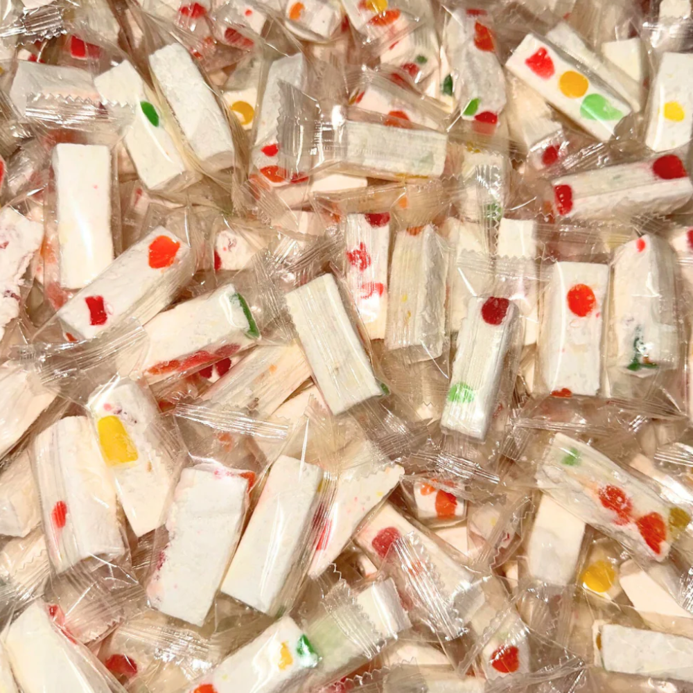Jujube Nougat Chewy Candy 2 LB Bulk Bag, Soft Marshmallow Nougat with Fruity Jelly Pieces, Individually Wrapped Retro Candy