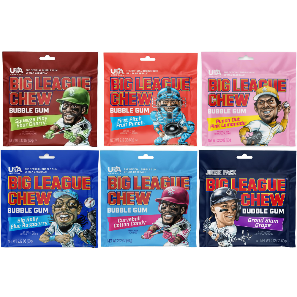 Big League Chew Variety Pack 6 Flavors Bubble Gum Pouches Original Flavors Pack of 6