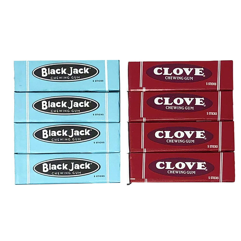Black Jack & Clove Chewing Gum 10 Pack, 5 Each Flavor, 5 Sticks per Pack, Vintage Licorice & Spiced Gum