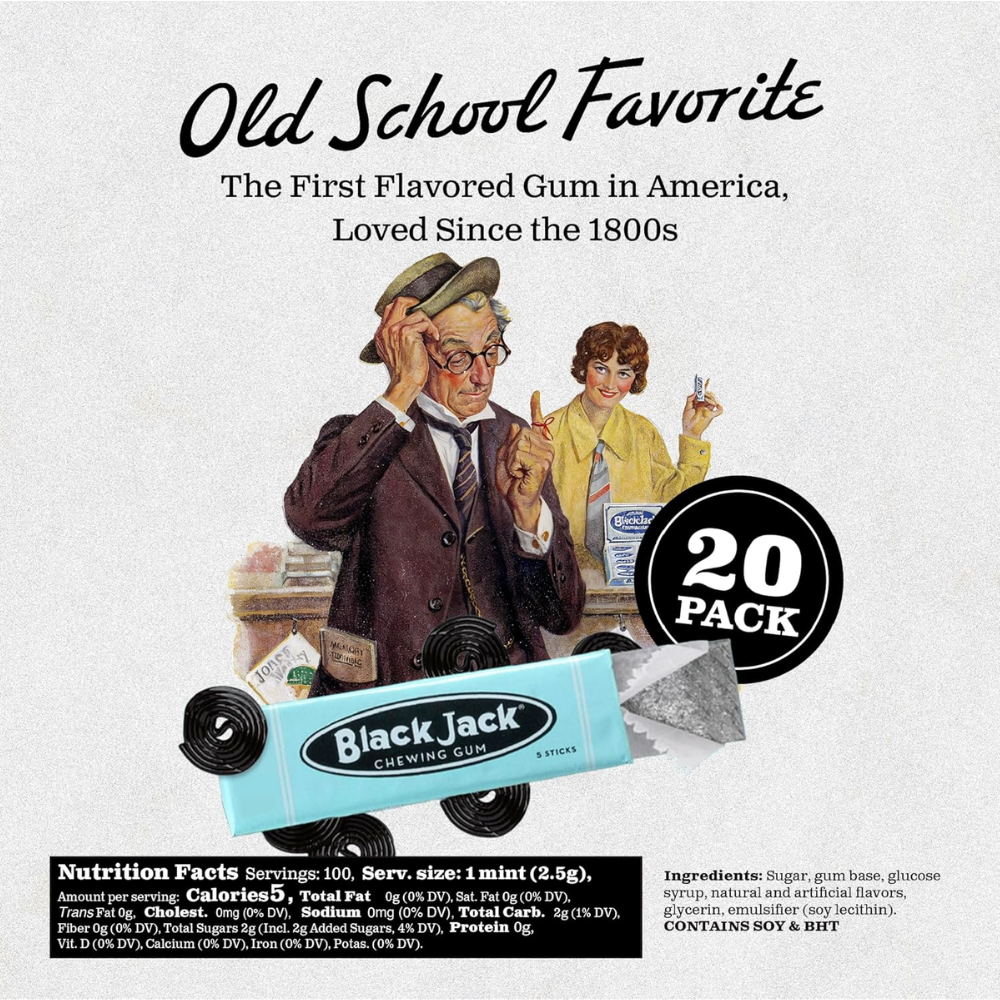 Black Jack Chewing Gum Bulk Pack 100 Count, Classic Black Licorice Flavor, Individually Wrapped Sticks