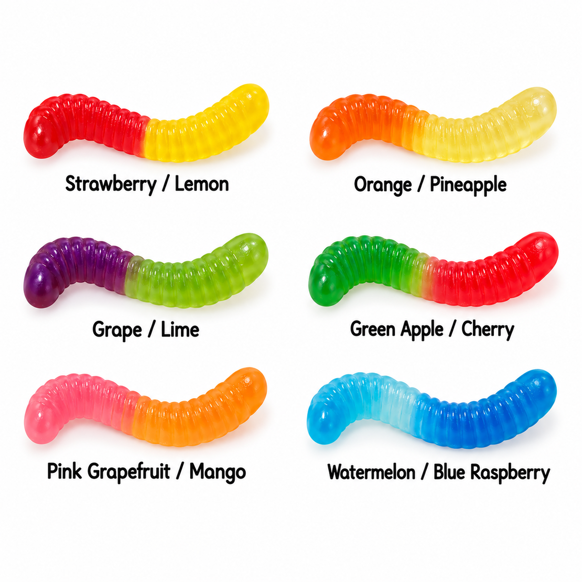 Assorted Gummy Worms, 12 Flavors - 1 lb Bag