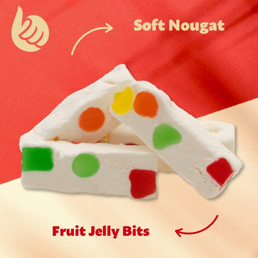 Jujube Nougat Chewy Candy 2 LB Bulk Bag, Soft Marshmallow Nougat with Fruity Jelly Pieces, Individually Wrapped Retro Candy