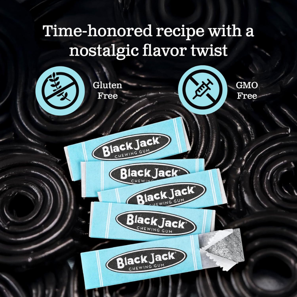 Black Jack Chewing Gum Bulk Pack 100 Count, Classic Black Licorice Flavor, Individually Wrapped Sticks