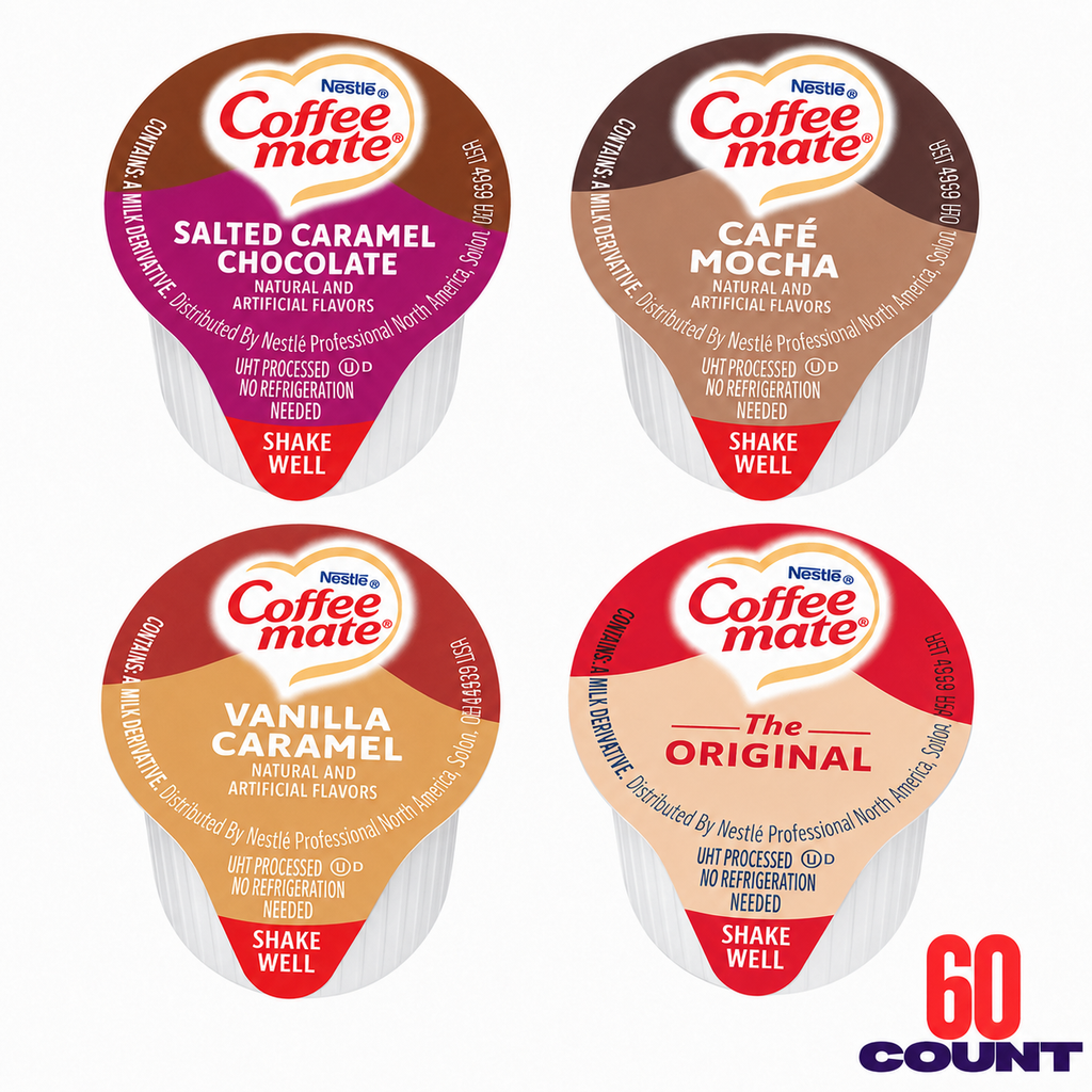 Coffee Mate Liquid Creamer Singles Variety Pack 60 Count, 4 Flavors, No Refrigeration, Single Serve Coffee Creamers