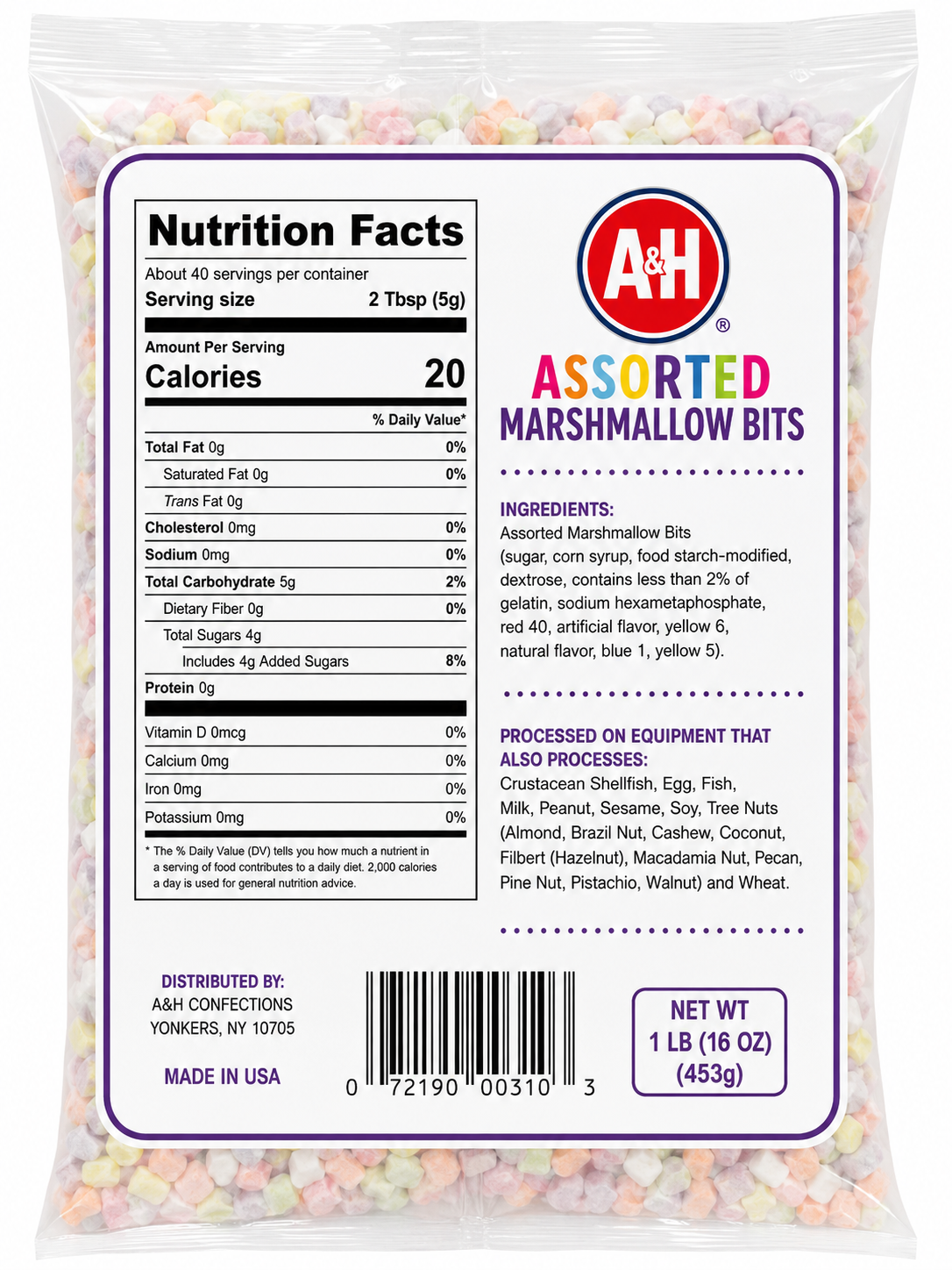 Assorted Marshmallow Bits 1 Pound Bulk - Colorful Mini Marshmallows for Hot Chocolate Baking Desserts and Cereal Toppings