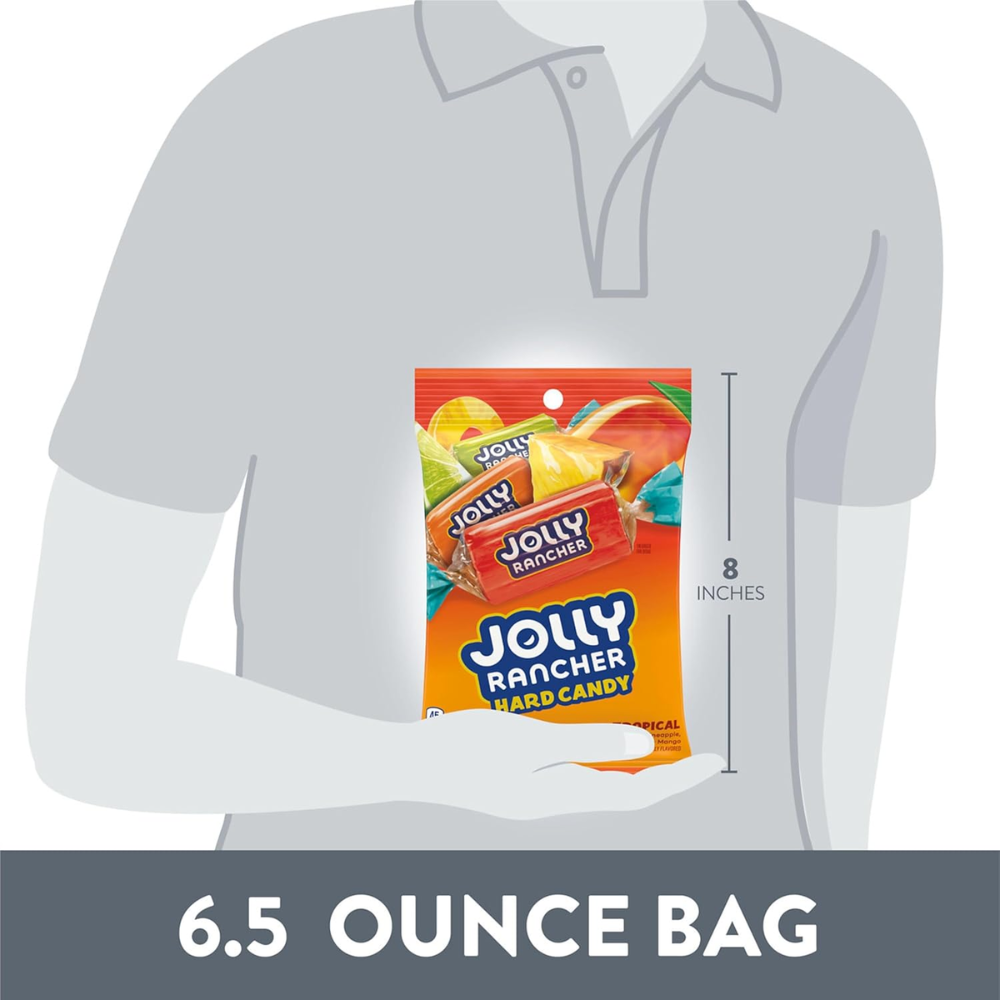 Jolly Rancher Tropical Hard Candy 6.5 oz (Pack of 2), Assorted Fruit Flavors, Individually Wrapped Candy, Bulk Party & Holiday Treats