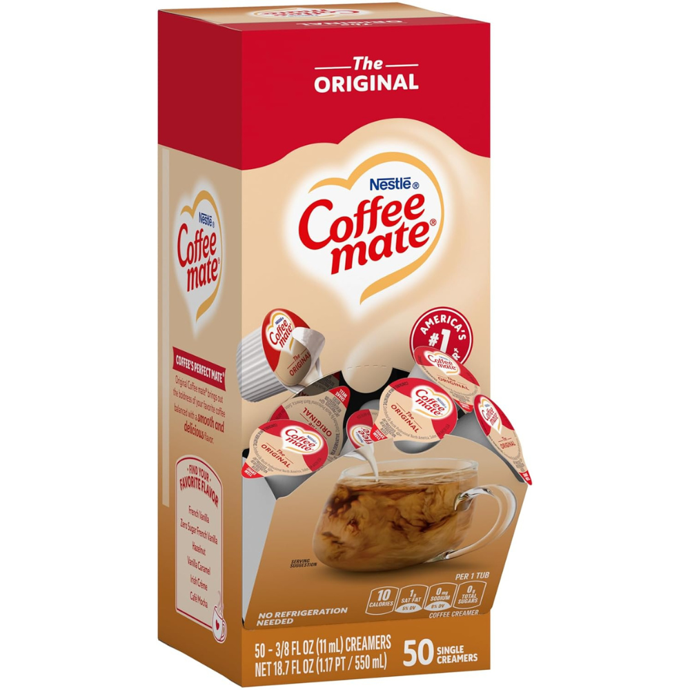 Coffee Mate Original Liquid Creamer Singles 4 Pack (50 Ct Each), 200 Total Cups, Non Dairy Coffee Creamer, No Refrigeration