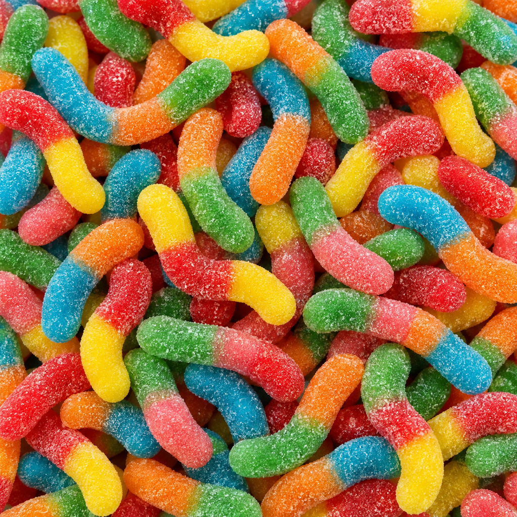 Sour Neon Gummy Worms, 6 Flavors - 1 lb