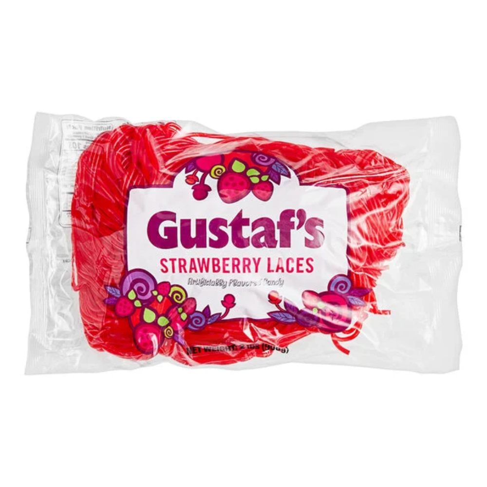 Gustaf’s Strawberry Licorice Laces 2 lb Bulk Bag, Soft & Chewy Candy Strands, Sweet Strawberry Flavor