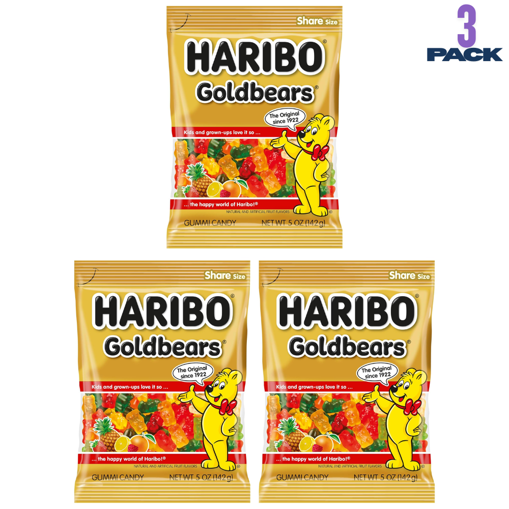 HARIBO Goldbears Gummy Candy 3 Pack (5oz), Assorted Fruit Flavors, Chewy Gummies, Party & Snack Treats