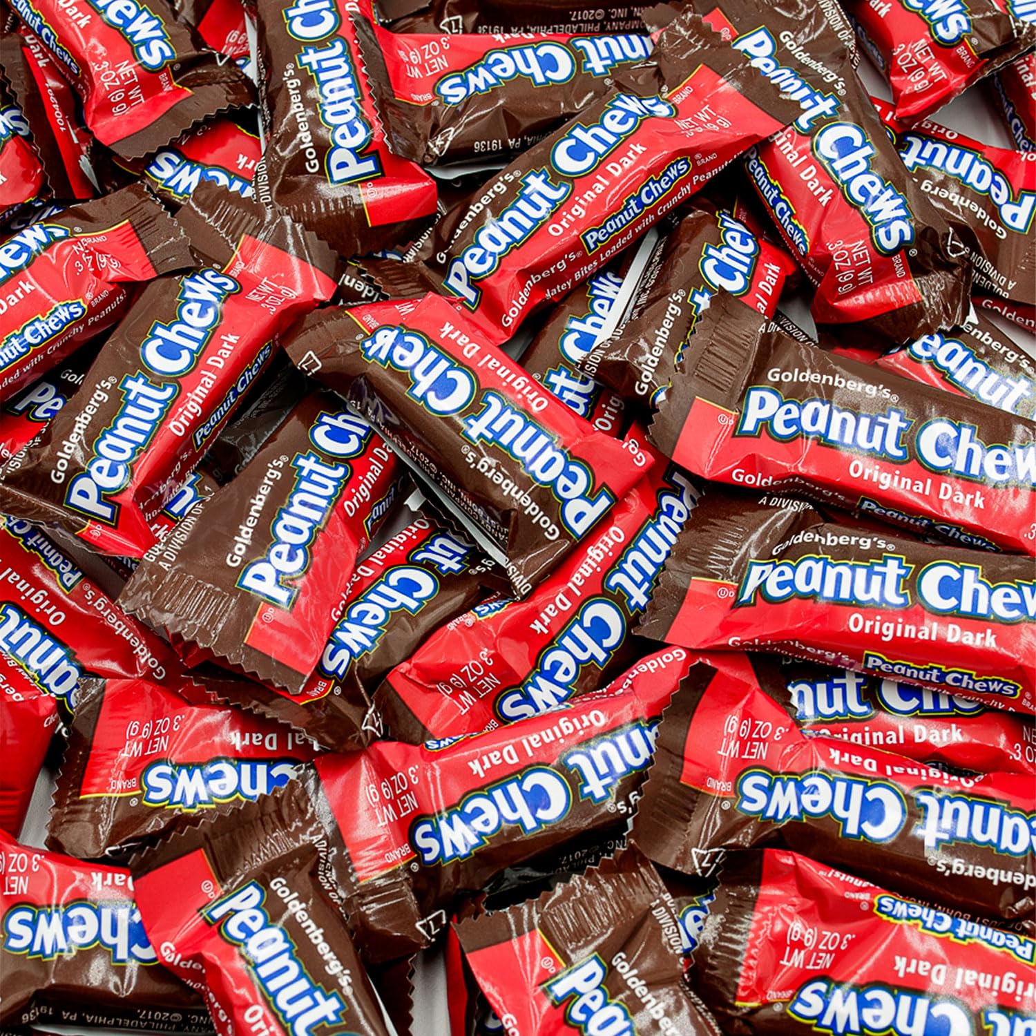 Peanut Chews Original Dark Candy 1 lb Bulk Bag, Individually Wrapped Peanut & Molasses Chews with Dark Chocolatey Coating