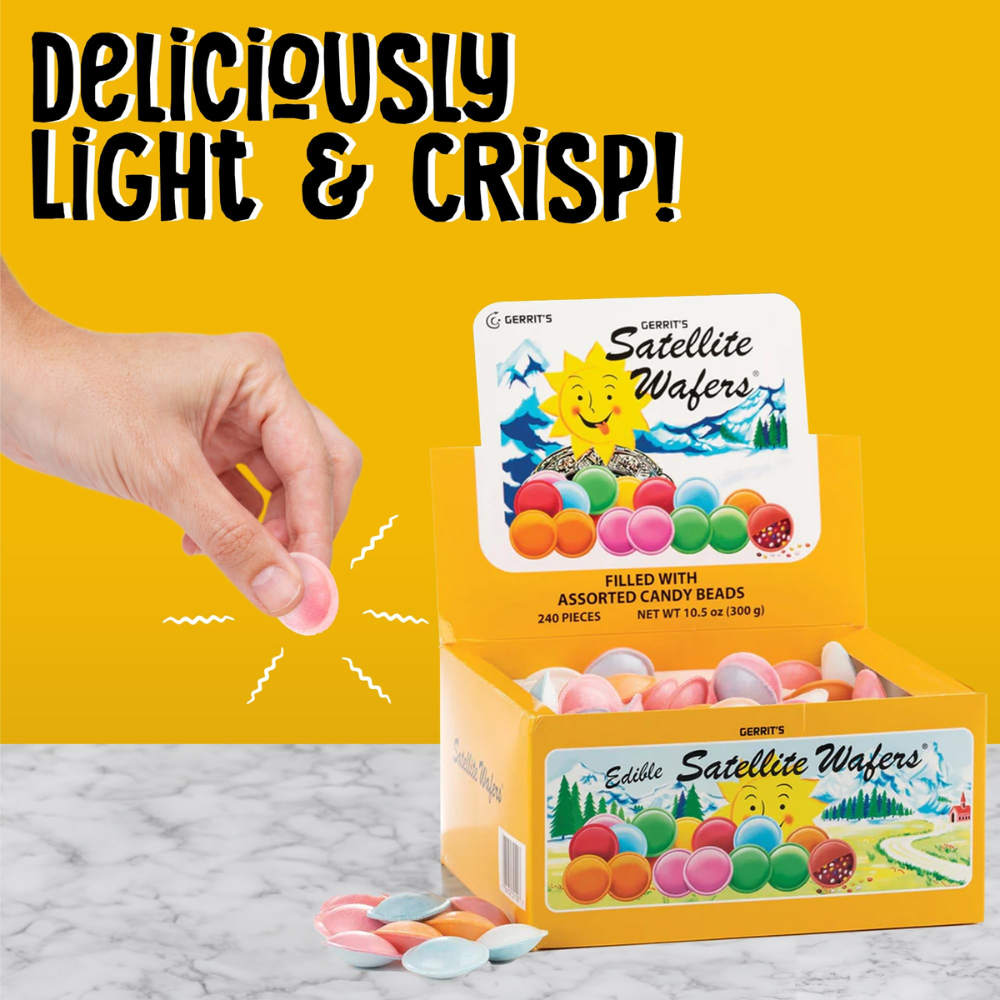 Gerrit’s Satellite Wafers Candy 240 Count Bulk Pack, Flying Saucer Candy with Assorted Candy Beads, Nostalgic Crispy Treat