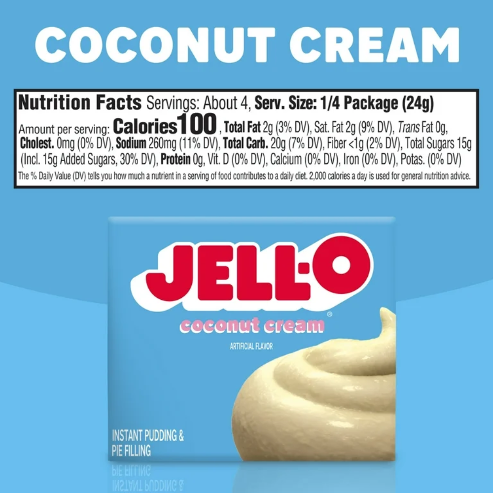Jell-O Coconut Cream Pudding Mix 2 Pack, Instant Dessert, Easy No Bake Pudding & Pie Filling