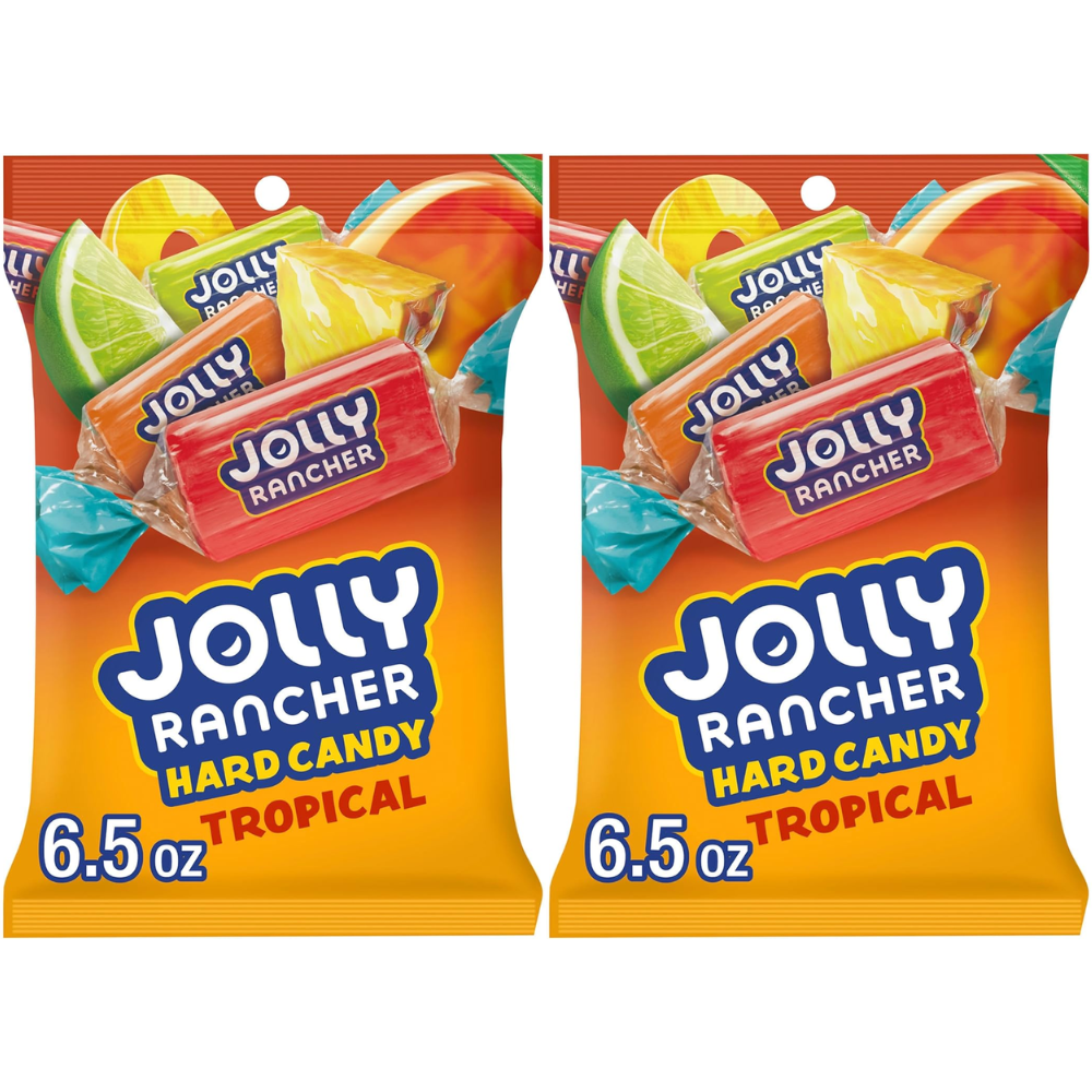Jolly Rancher Tropical Hard Candy 6.5 oz (Pack of 2), Assorted Fruit Flavors, Individually Wrapped Candy, Bulk Party & Holiday Treats