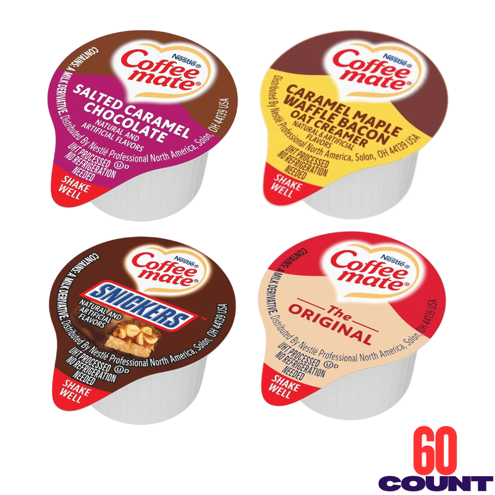 Coffee Mate Liquid Creamer Singles Variety Pack 60 Count, 4 Flavors, No Refrigeration, Single Serve Coffee Creamers