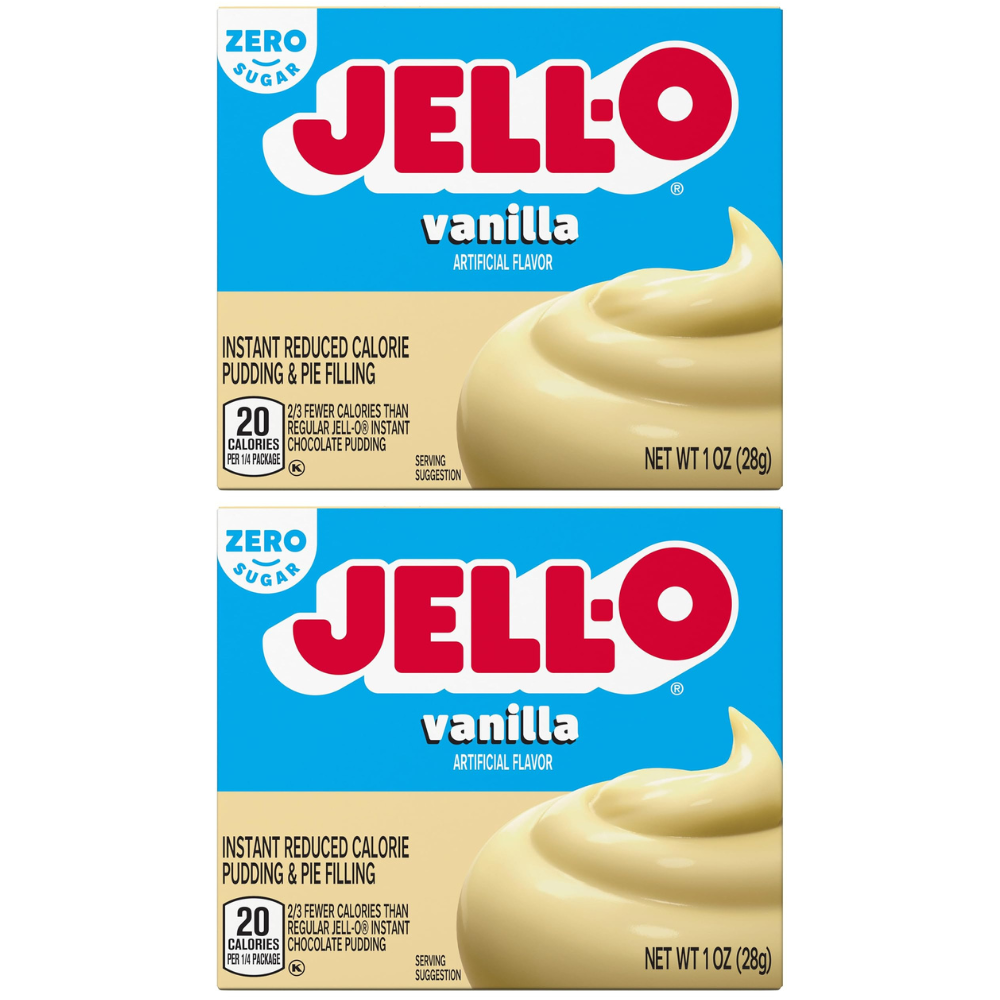 Jell-O Zero Sugar Vanilla Pudding Mix 2 Pack, Low Calorie Instant Dessert, No Bake Pie Filling, Sugar Free Snack