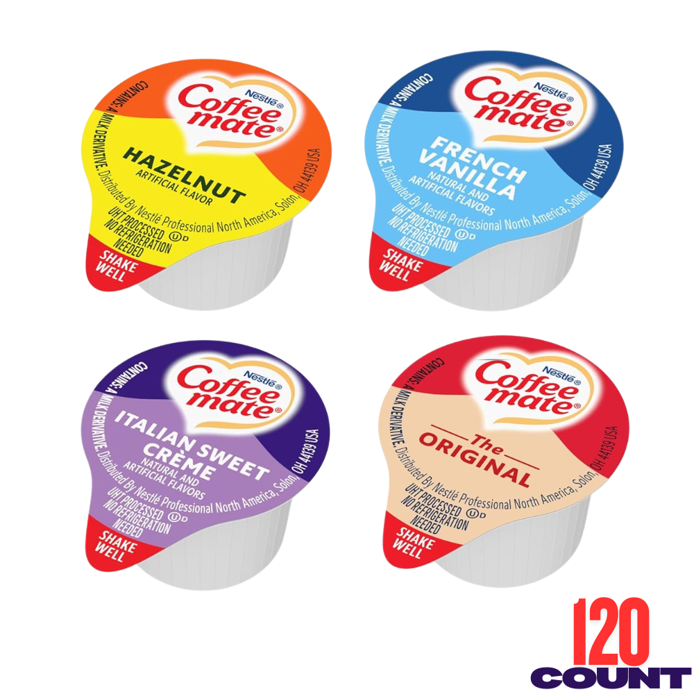 Coffee Mate Liquid Creamer Singles Variety Pack – 120 Count, 4 Flavors, No Refrigeration, Single Serve Coffee Creamers