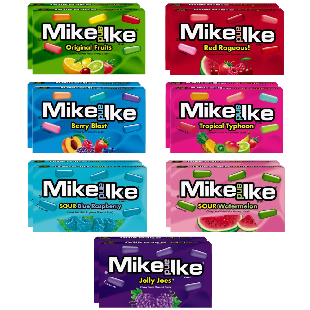 Mike and Ike Variety Pack 14 Mini Candy Boxes 7 Flavors 0.78 OZ Each 2 Boxes Per Flavor