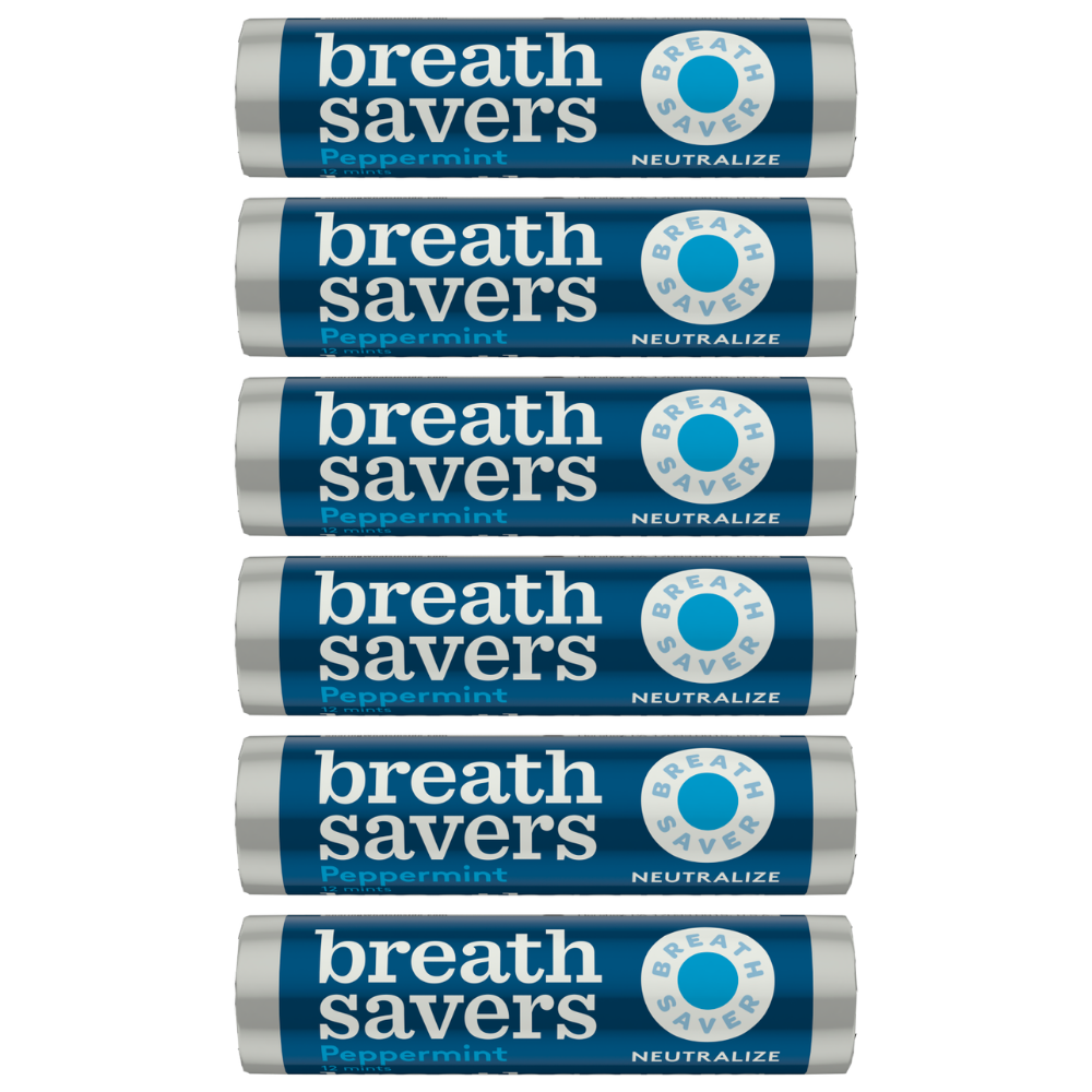 Breath Savers Sugar Free Peppermint Mints Pack of 6 Rolls Long Lasting Fresh Breath