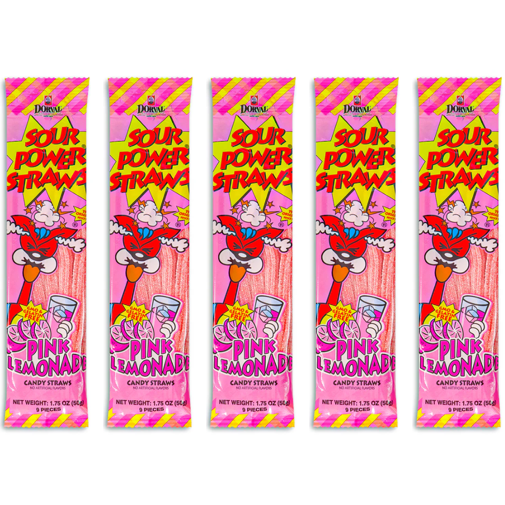 Sour Power Pink Lemonade Straws, Pack of 5