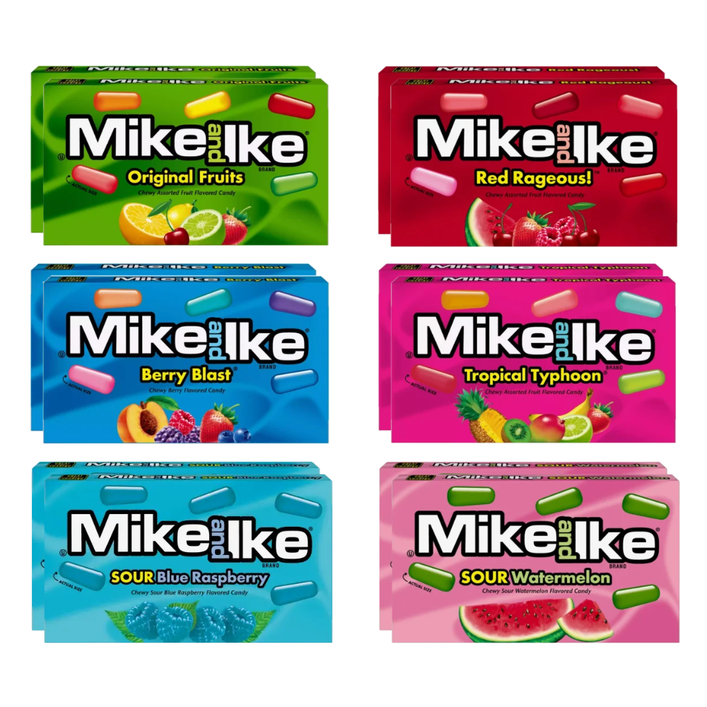 Mike and Ike Variety Pack 12 Mini Candy Boxes 6 Flavors 0.78 OZ Each 2 Boxes Per Flavor