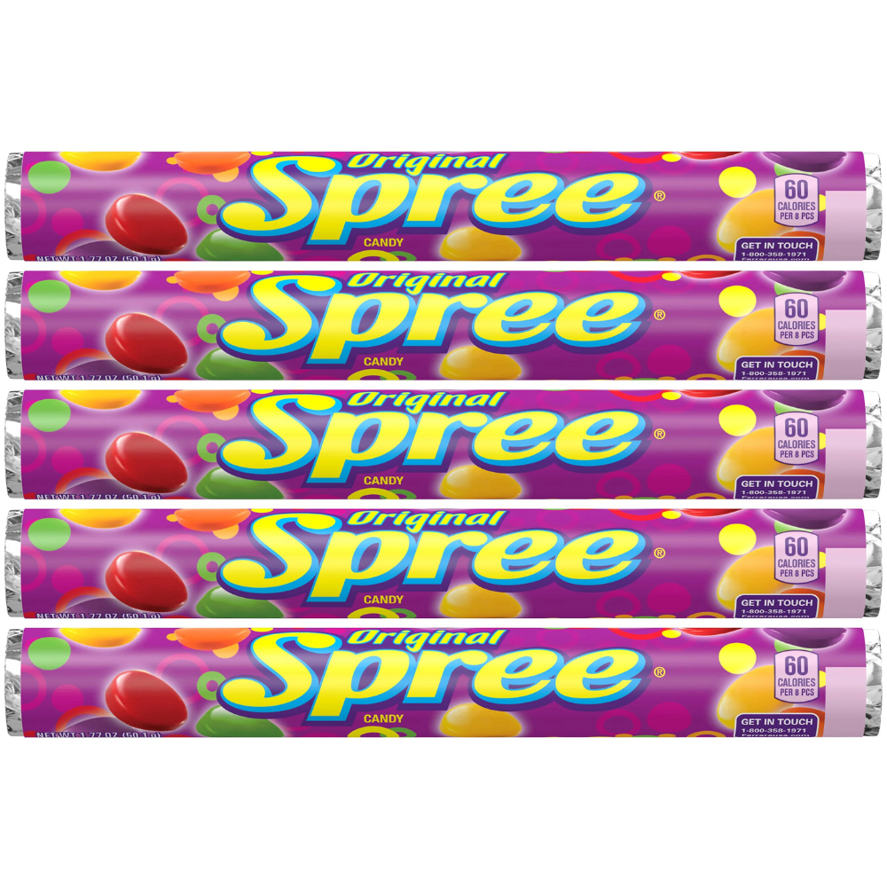 Spree Original Candy Rolls 5-Pack – Chewy Fruit Candy, Colorful Sweet & Tart Treat, Party & Snack Candy