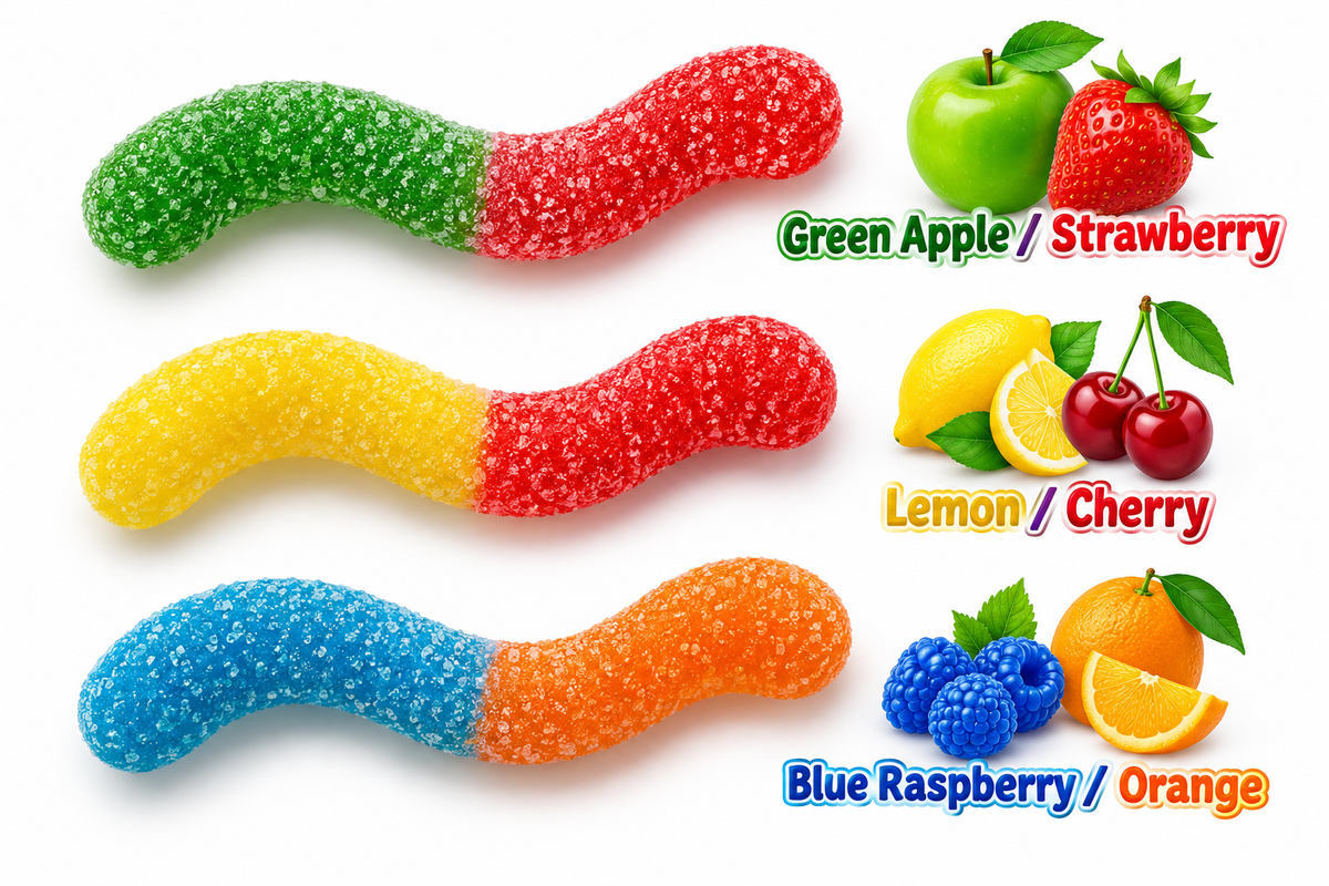 Sour Neon Gummy Worms, 6 Flavors - 1 lb