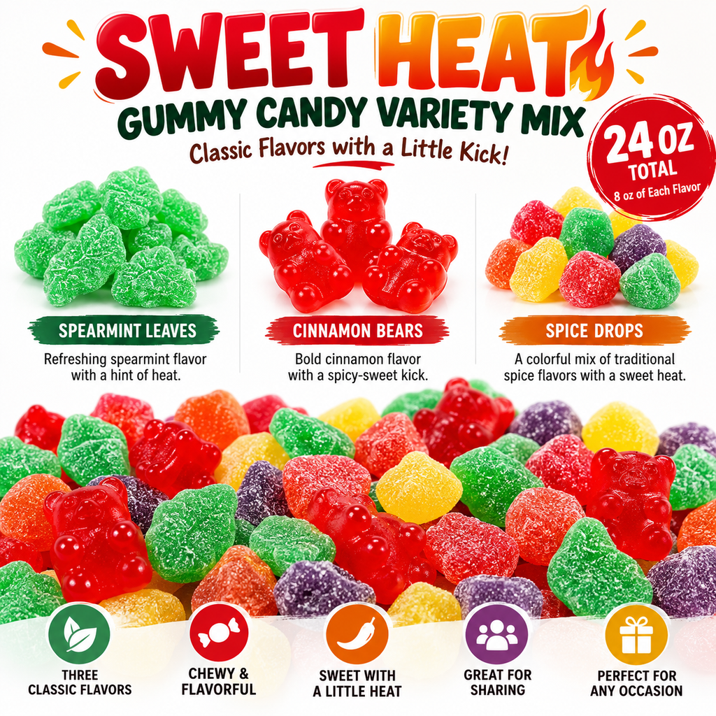 Sweet Heat Gummy Candy Variety Mix 1.5 lb | Spearmint Leaves, Cinnamon Bears & Spice Drops |
