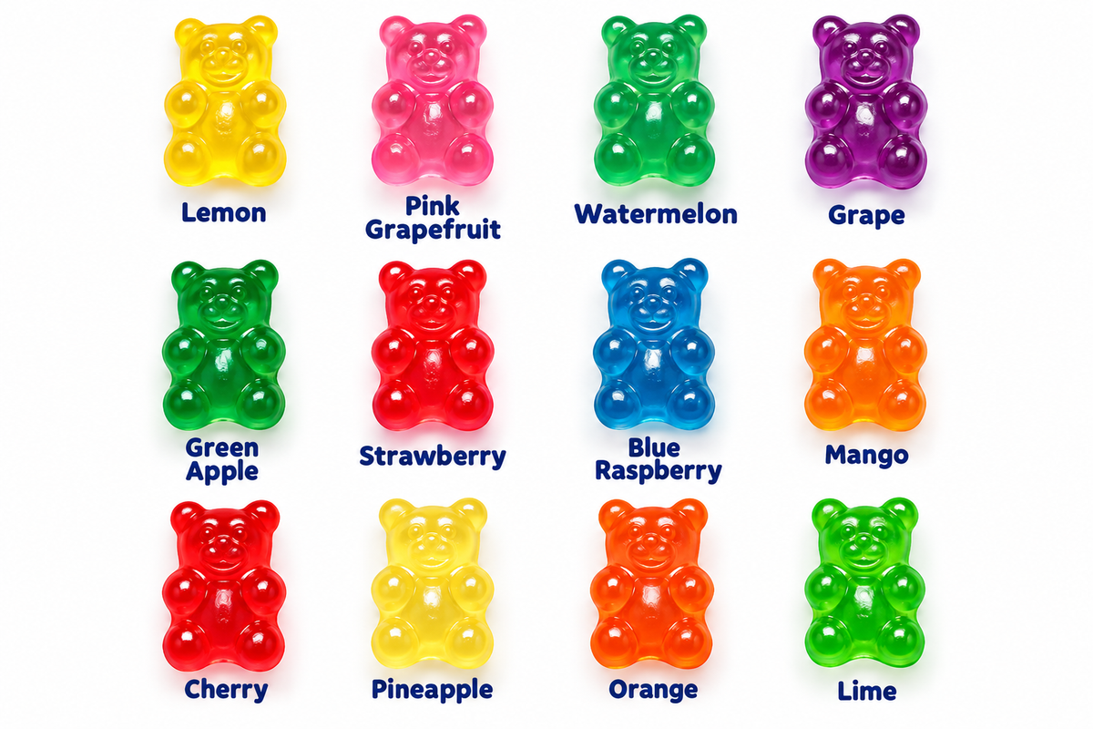 Assorted Large Gummy Bears, 12 Flavors - 1 lb Bag