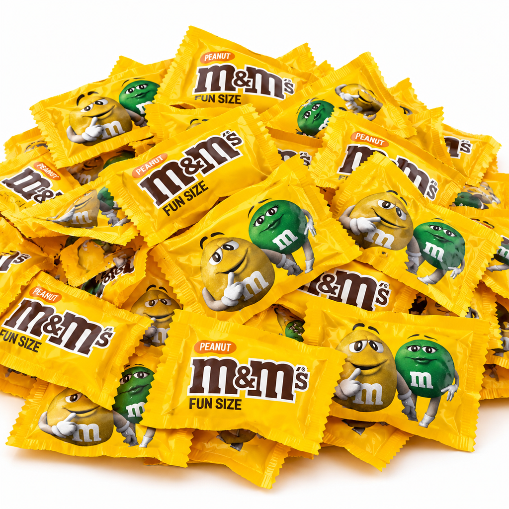 1 lb M&M's Peanut Chocolate Candy Fun Size, Bulk Bag, Individually Wrapped Mini Packs, Chocolate Covered Peanuts, Halloween, Parties & Candy Bowls