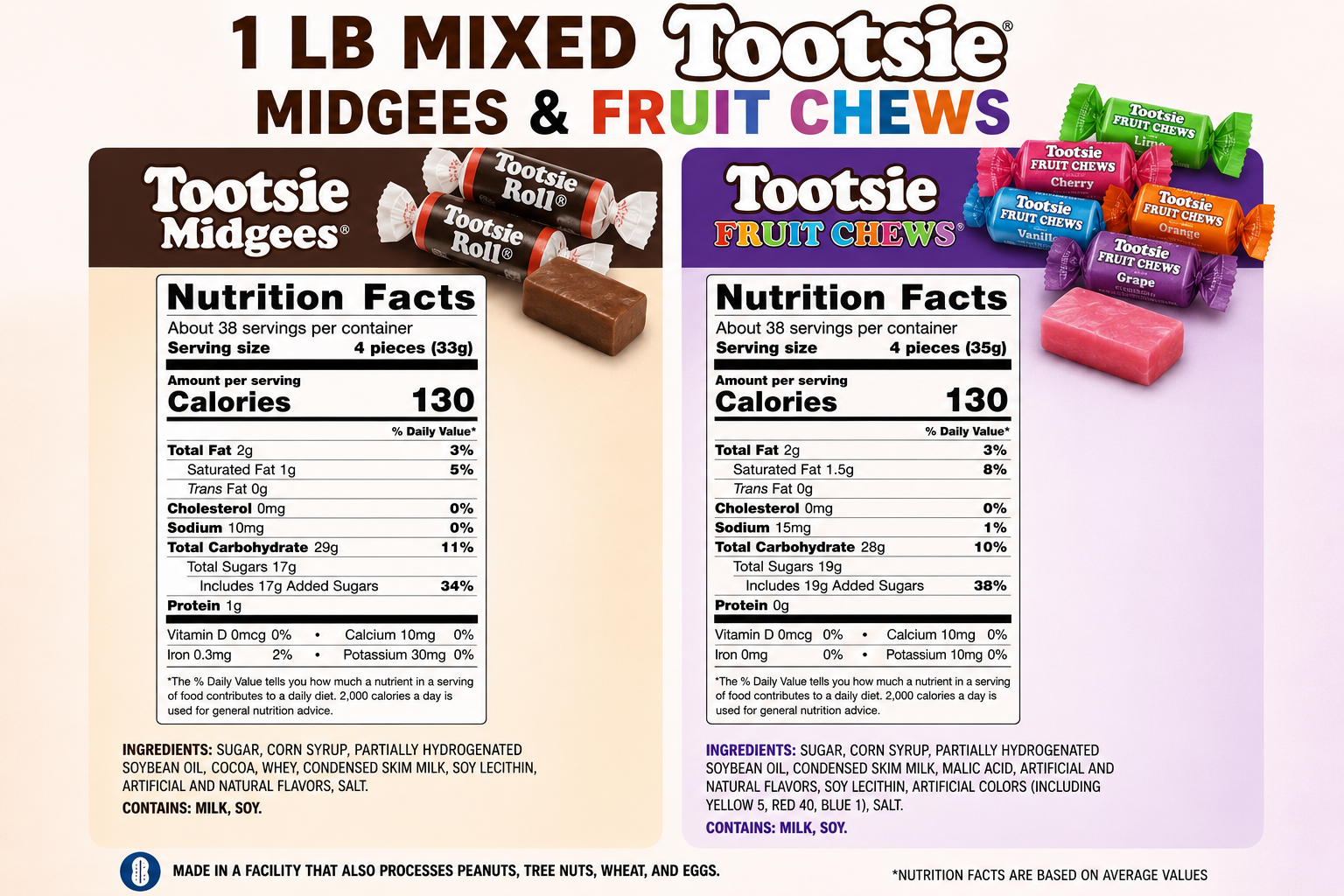 Tootsie Rolls & Fruit Chews Mix 1 lb, Bulk Wrapped Candy