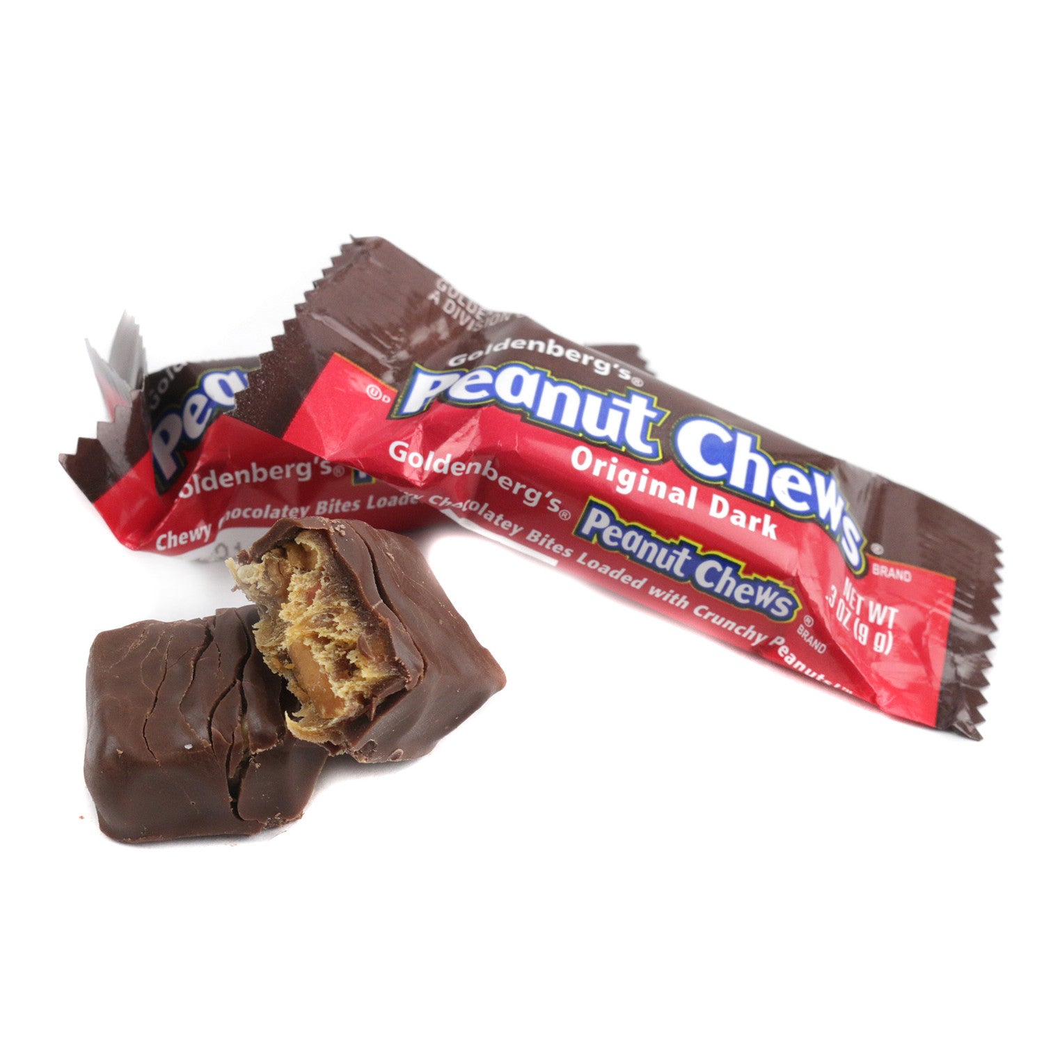 Peanut Chews Original Dark Candy 1 lb Bulk Bag, Individually Wrapped Peanut & Molasses Chews with Dark Chocolatey Coating